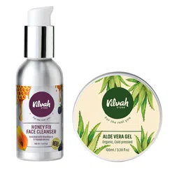Vilvah Store Set of Organic Cold-Pressed Aloevera Gel 100g + Honeyfix Face Cleanser 100ml-36