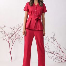 JISORA Shirt Collar Pure Cotton Night suit-image-51