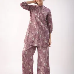 JISORA Purple Floral Printed Night suit-image-30
