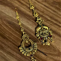 ATIBELLE Set Of 2 Gold-Plated Stone Studded Maang Tikka-picture-11