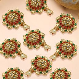OOMPH Set Of 9 Stone-Studded & Beaded Jadai Billai Hair Pin-image-73