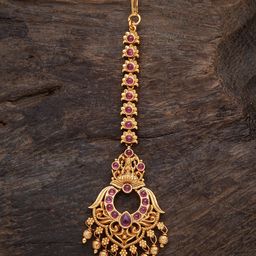 Kushal's Fashion Jewellery Gold-Plated Stones Studded Maang Tikka Head Jewellery-image-47