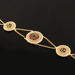 Jewar Mandi Gold-Plated American Diamond-Studded & Beaded Matha Patti-image-67