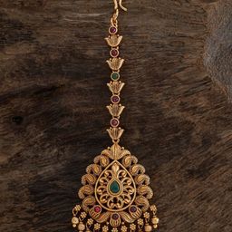 Kushal's Fashion Jewellery Gold-Plated Artificial Stones Studded Maang Tikka Head Jewellery-image-55