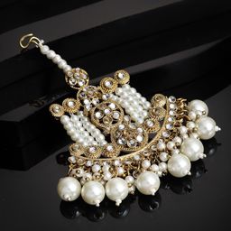 PANASH Gold-Plated & White Stone-Studded Pearls Beaded Jhumar Passa-image-75
