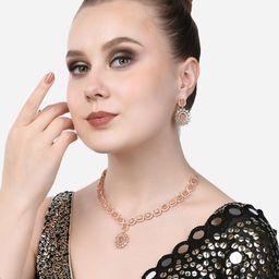 AMI Women Rose-Gold Plated Peach-Colored CZ Stone-Studded Jewellery Set-image-19