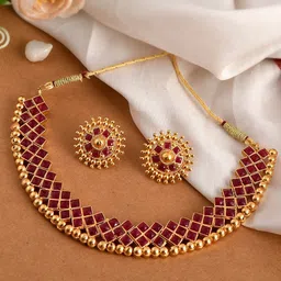 Silvermerc Designs Women Gold-Plated Red CZ Stone-Studded Jewellery Set-picture-40