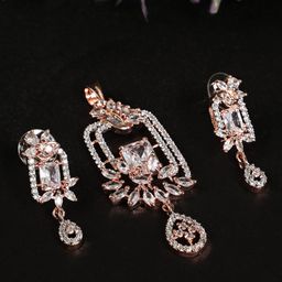 Jazz and Sizzle Rose Gold-Plated AD Studded Jewellery Set-6