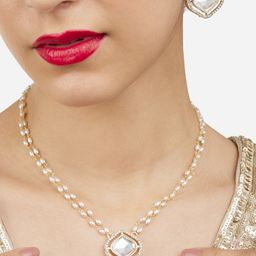 Zaveri Pearls Gold-Plated Austrian Diamonds & Pearls Beaded Jewellery Set-20