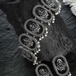 PANASH Silver-Plated Oxidized Antique Temple Jewellery Set-image-55
