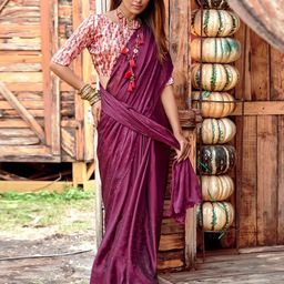 Saree mall Purple Embellished Beads and Stones Pure Chiffon Sarees-image-8