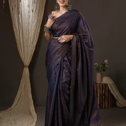 Anouk Navy Blue Ethnic Motifs Woven Design Zari Banarasi Saree-23