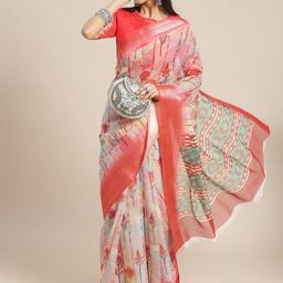 KALINI Floral Printed Zari Organza Saree-image-32