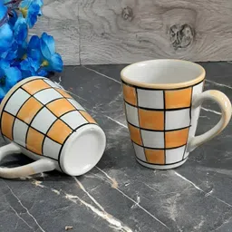 INDIA MEETS INDIA Orange & White 2 Pieces Printed Glossy Finish Ceramic Mugs 250 ml Each-image-4