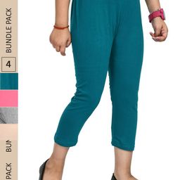 IndiWeaves Girls Pack Of 5 Pure Cotton Capris-image-91