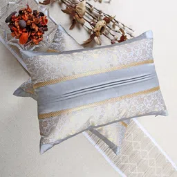 ANS Set of 2 Grey & Gold Ethnic Motifs Rectangle Cushion Covers-41
