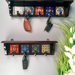 apka mart Brown & Black 2 Pieces Printed Wooden Key Holders-picture-22