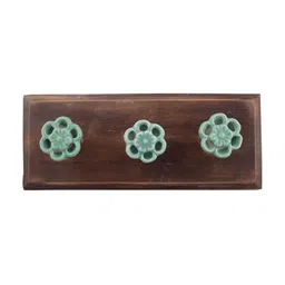 Indianshelf Green & Brown Flower Patterned Wooden Wall Hooks Key Holder-image-74