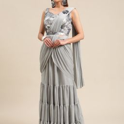 Grancy Grey & Silver-Toned Solid Embellished Ready To Wear Saree-1