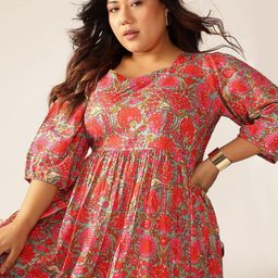 KALINI Floral Print Puff Sleeve Fit & Flare Midi Dress-image-70