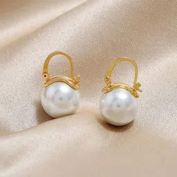 DIVASTRI Gold Plated Pearls Beaded Spherical Shaped Korean Hoop Earrings-image-78