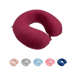 MAXNAP Sleep Support Red Memory Foam Filled Faux Velvet Travel Pillow-39