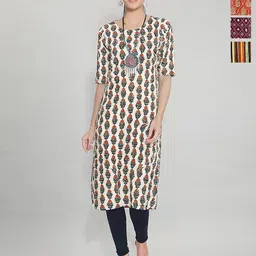 Anouk Rustic Women Pack Of 4 Ethnic Motifs Printed Crepe Straight Kurta-picture-3
