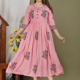 PRIYAGANI GARMENTS Floral Printed Fit and Flare Hand Block Ethnic Dress-image-26