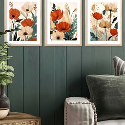 Kotart Brown & Red 3 Piece Wooden Floral & Botanical Wall Arts-picture-18