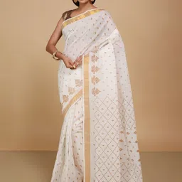 BENGAL HANDLOOM Zari Pure Cotton Taant Saree-56