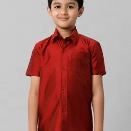 Ramraj Boys Spread Collar Solid Silk Casual Shirt-44