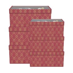 Aura Maroon & Gold-Toned 6 Pieces Printed Drawer Organisers With Transparent Lid-58