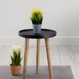 Metalsmith Black & Beige Wooden Round Bedside Table-13