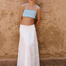 Mango Kids Girls Cotton Tiered Smocked Detail A-Line Maxi Skirt-image-8