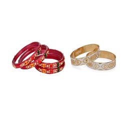SOMIL Set Of 6 Multi Alloy Artificial Stones and Beads Antique Bangles-image-70