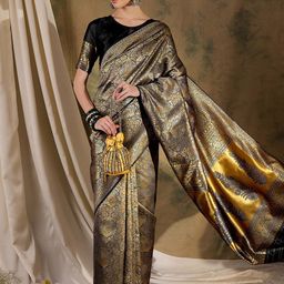 Sangria Floral Woven Design Banarasi Saree With Blouse Piece-picture-7