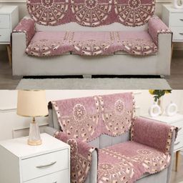 Fashion Throw Pink Printed Jacquard Sofa Cover With Arms-28