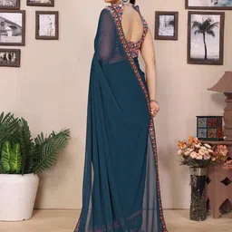 VISHNU CREATIONS Printed Border Saree With Blouse Piece image 2