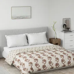 Ddecor Cotton Floral 80 GSM Summer Reversible Double Dohar - Brown-image-72