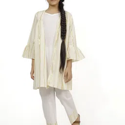 TJORI Girls Striped Pure Cotton Straight Kurta with Trousers-image-52