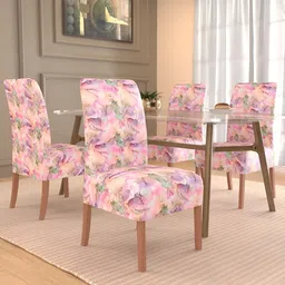Kuber Industries 4-Pcs Pink & Green Stretchable Table Chair Cover-image-76
