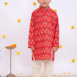 BownBee Boys Floral Printed Regular Pure Cotton Kurta with Pyjamas-image-84