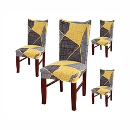FAVRIA 4-Pcs Yellow & Grey Printed Stretchable Dining Chair Covers-image-13