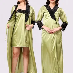 NIGHT KEYS Solid Short Sleeves Maxi Sweat Nightdress-73