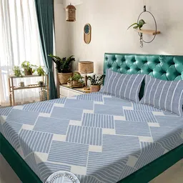 KLOTTHE Blue Geometric 300 TC King Bedsheet with 2 Pillow Covers-picture-38