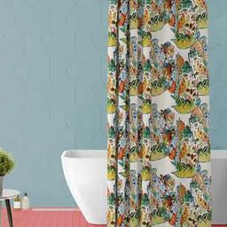 ArtzFolio Off White & Green Abstract Printed Waterproof Shower Curtain-13