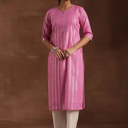 Libas Striped Gotta Patti Cotton Straight Kurta-image-5