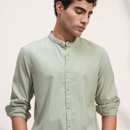 HIGHLANDER Men Slim Fit Textured Mandarin Collar Casual Shirt-picture-11