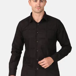 DESIGN UP Men Classic Spread Collar Solid Cotton Slim Fit Casual Shirt-image-69