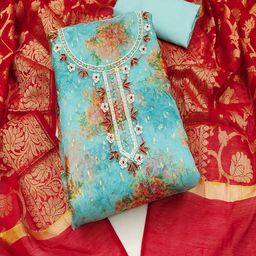 ASISA Embroidered Organza Unstitched Dress Material-image-80